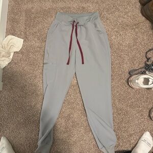 Figs Zamora Gray Joggers with Burgundy Drawstring